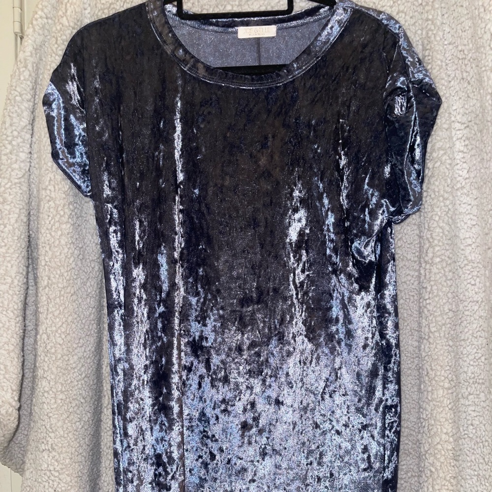 Blue velvet t-shirt dress , never been worn, soft material , mid thigh length
